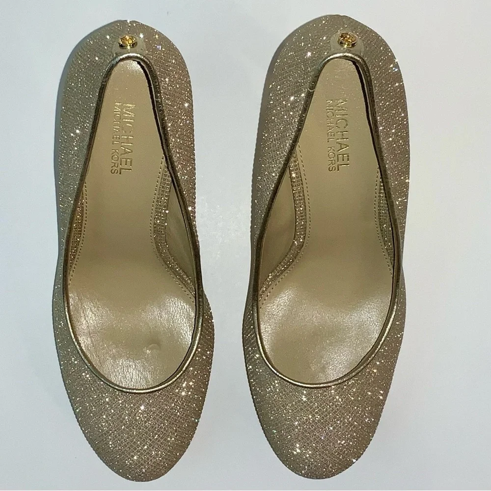 MICHAEL Michael Kors Pale Gold Glitter Chain Mesh Platform Pumps - Picture 10 of 16